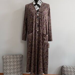 LuLaRoe Sarah Open Front Long Floral Duster Cardigan Size Large NWT Boho